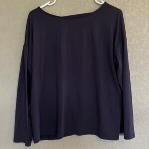 J. Jill Fit Dropped Shoulder Boat Neck Crossover-Back Tee Purple Womens M Petite